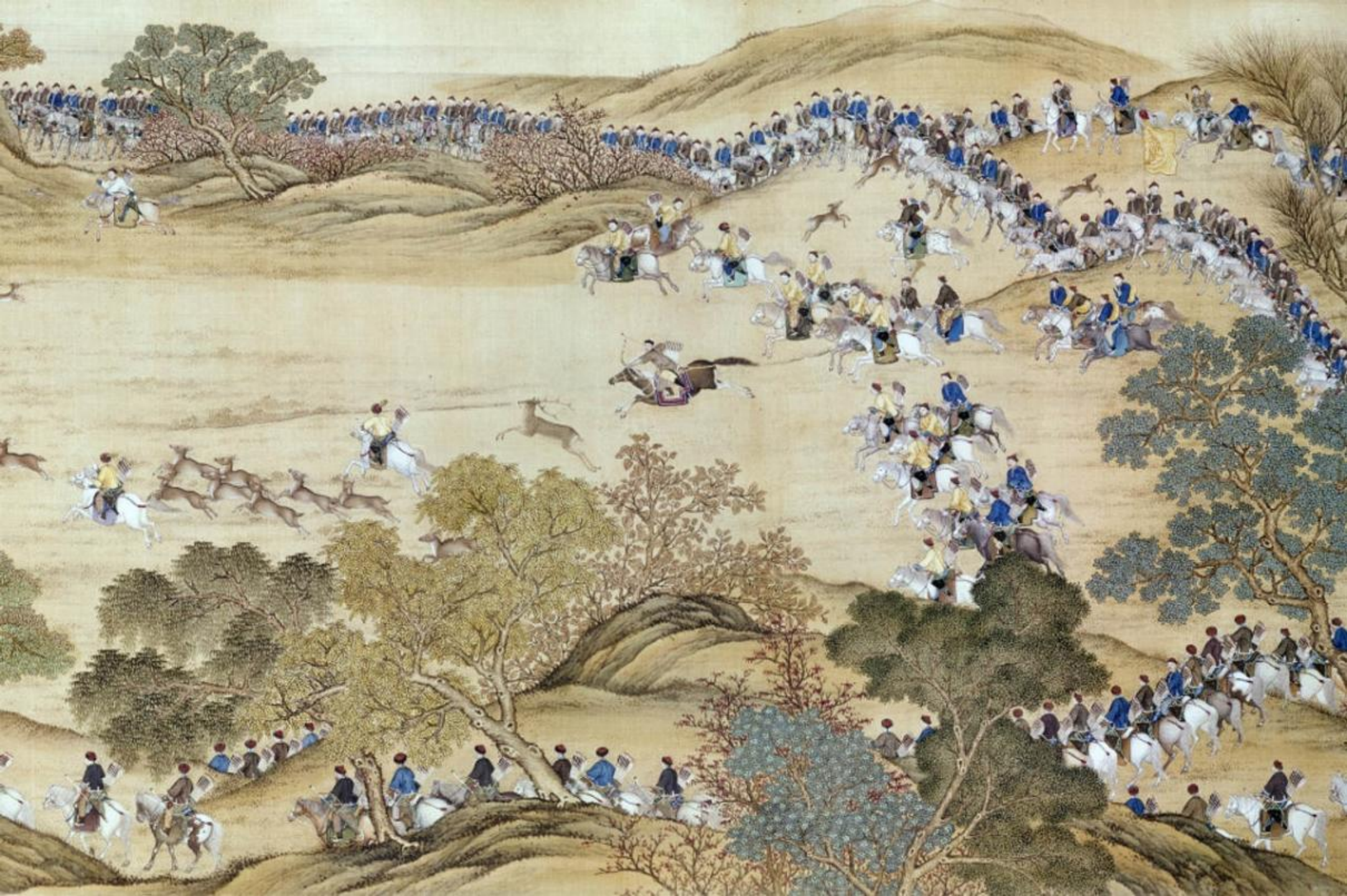 清代 郎世宁 金昆等《木兰图卷 卷四  合围》图源：法国集美博物院