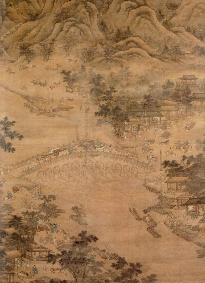 卢沟运筏图 中国国家博物馆藏
图源：中央美术学院·黄小峰：石桥、木筏与 15 世纪的商业空间——《卢沟运筏图》新探