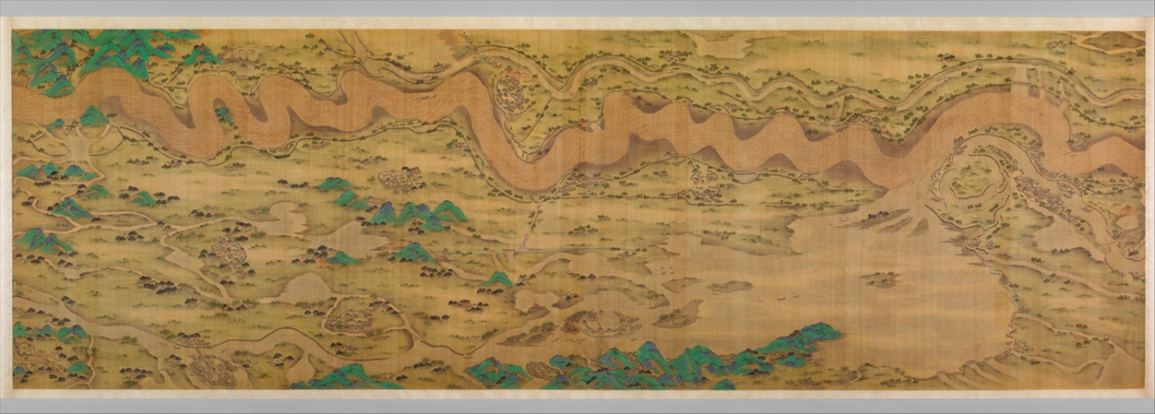 ​
清代康熙年间 《万里黄河图卷》 黄河、淮河和大运河在淮安汇合
图源：纽约大都会博物馆，Ten Thousand Miles along the Yellow River